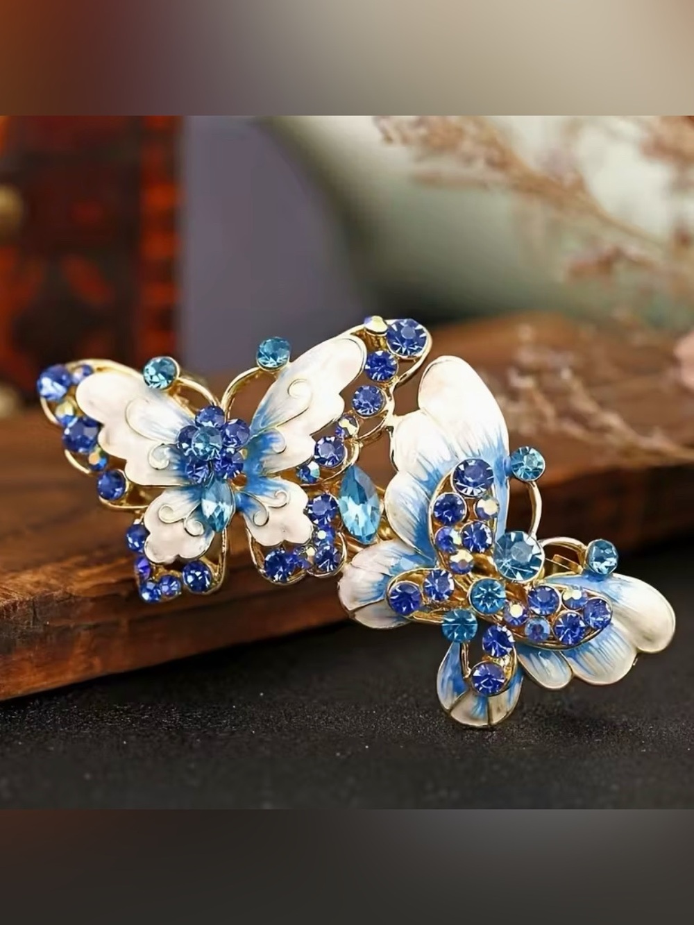 Butterfly Blue Rhinestone Embellished Barrette Hair Clip Barrette New